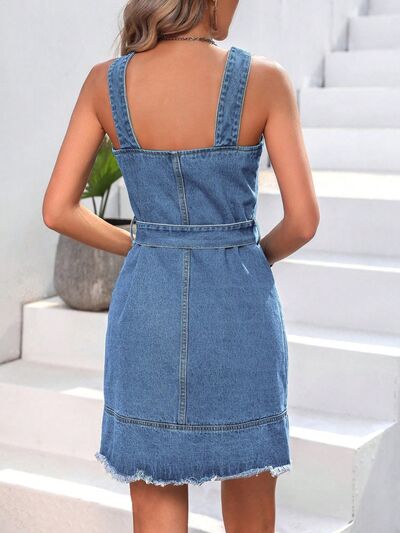 Button Up Raw Hem Denim Dress |1mrk.com