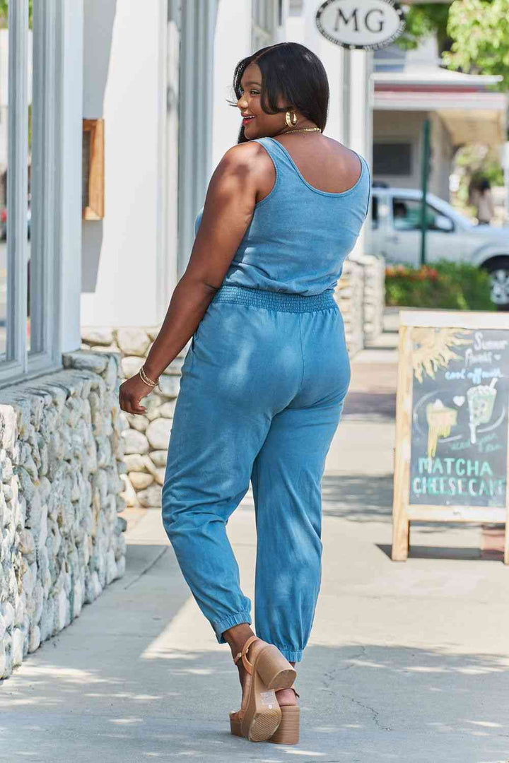 ODDI Full Size Acid Wash Casual Jumpsuit | 1mrk.com