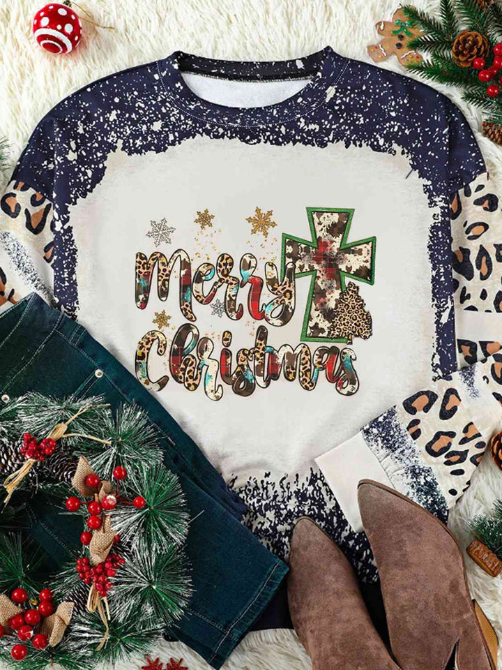 Plus Size MERRY CHRISTMAS Graphic Leopard Sweatshirt | 1mrk.com