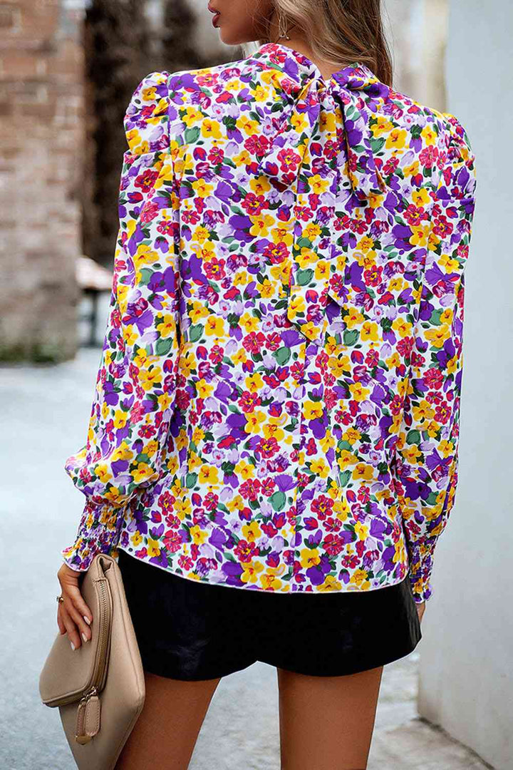 Printed Smocked Puff Sleeve Blouse | 1mrk.com