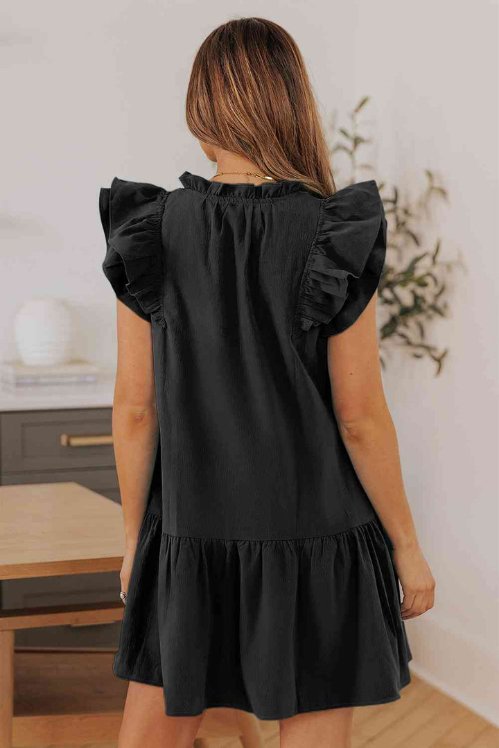 Ruffle Shoulder Tie-Neck Tiered Dress |1mrk.com