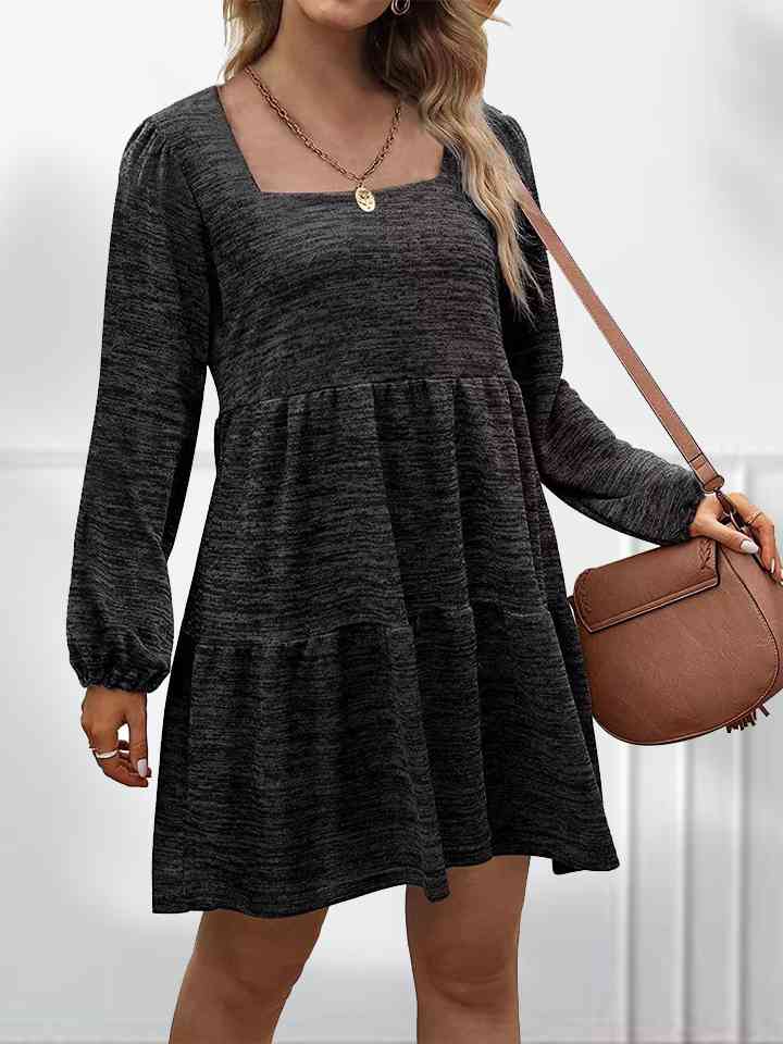 Square Neck Long Sleeve Dress | 1mrk.com