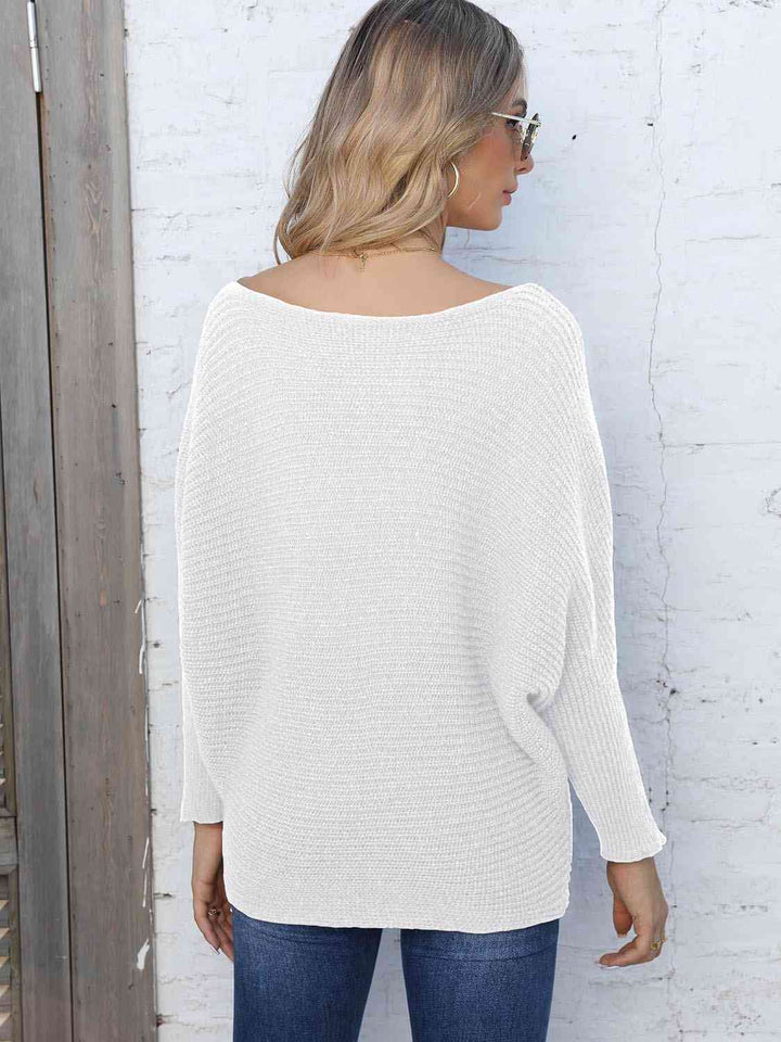 Full Size Horizontal Ribbing Dolman Sleeve Sweater |1mrk.com