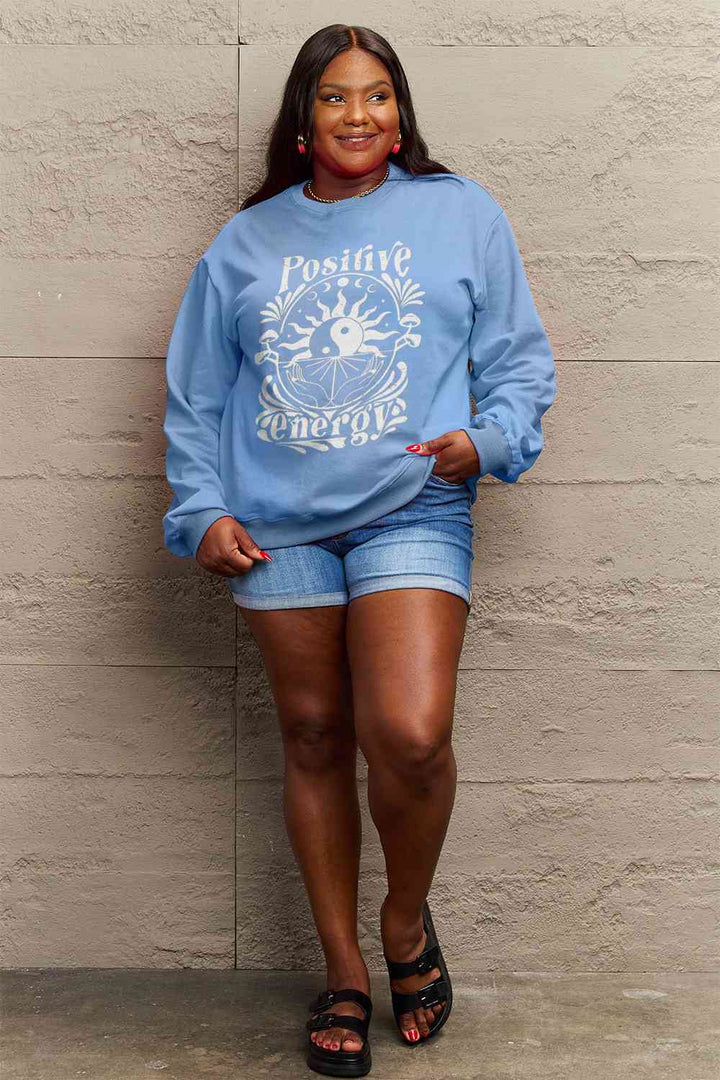 Simply Love Full Size POSITIVE ENERGY Graphic Sweatshirt |1mrk.com