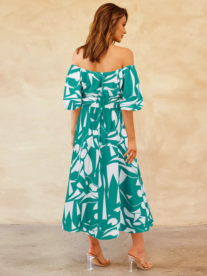 Printed Off-Shoulder Balloon Sleeve Dress | Trendsi