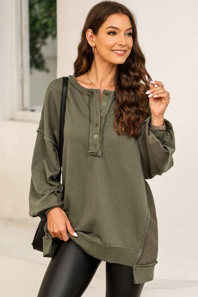 Buttoned Dropped Shoulder Sweatshirt |1mrk.com