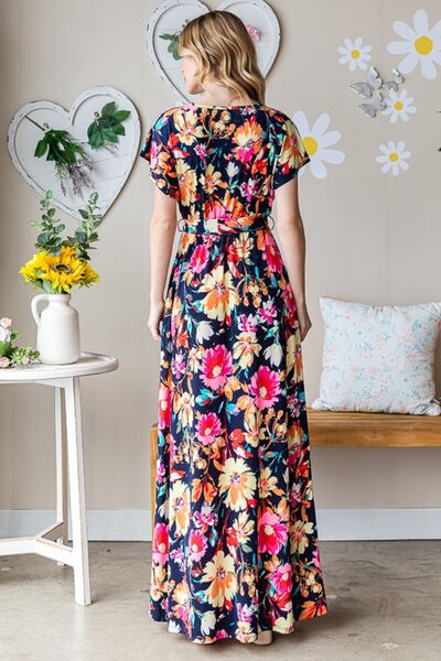 Heimish Full Size Floral Surplice Tie Waist Maxi Dress |1mrk.com