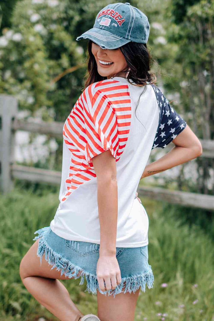 US Flag V-Neck Tee Shirt | 1mrk.com