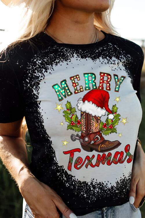 MERRY TEXMAS Round Neck Short Sleeve T-Shirt | 1mrk.com