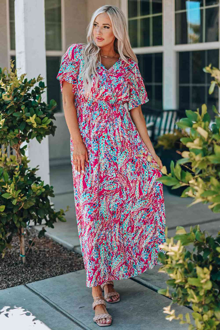 Multicolored V-Neck Maxi Dress |1mrk.com