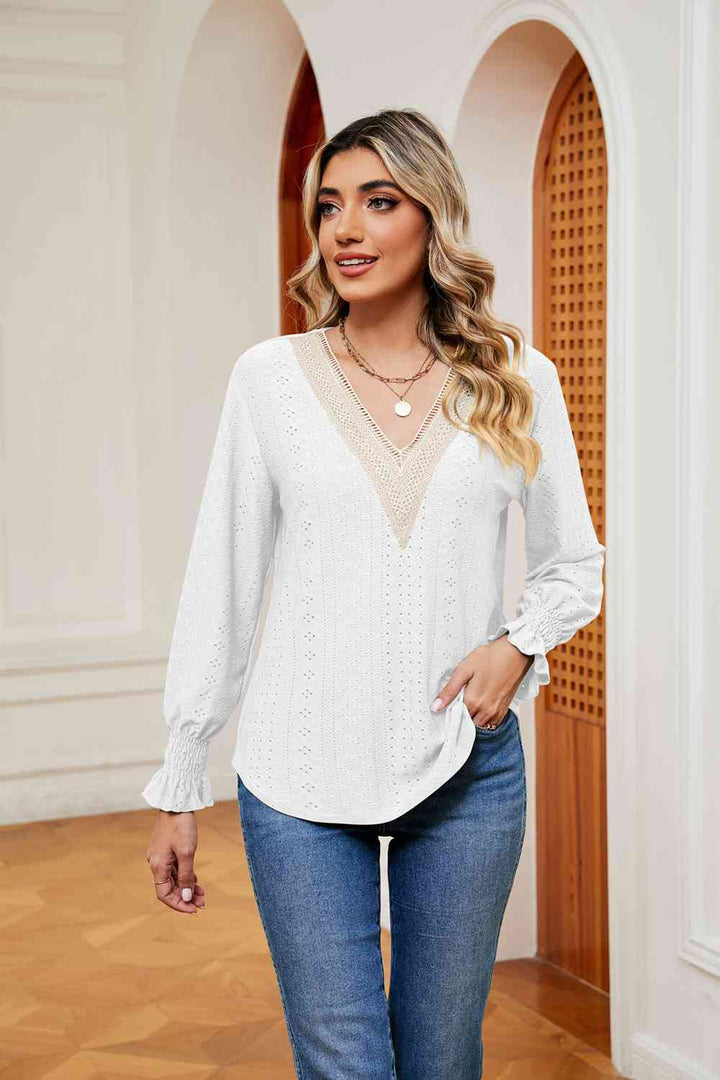 Contrast Flounce Sleeve Blouse | 1mrk.com