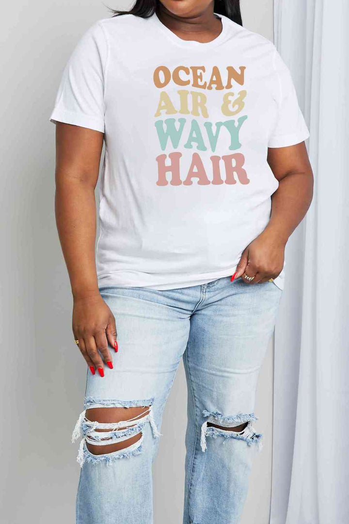 Simply Love Full Size OCEAN AIR & WAVY HAIR Graphic Cotton T-Shirt | 1mrk.com