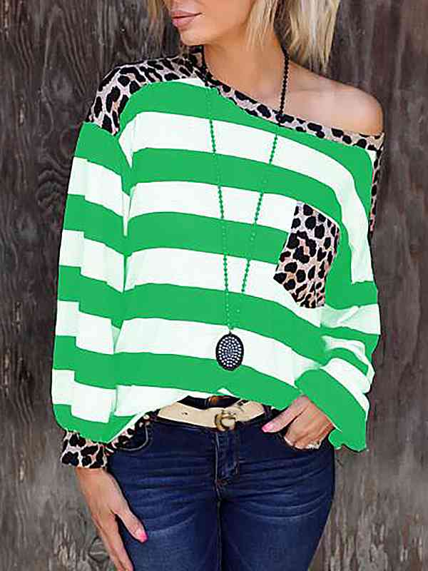 Striped Leopard Long Sleeves Top | 1mrk.com