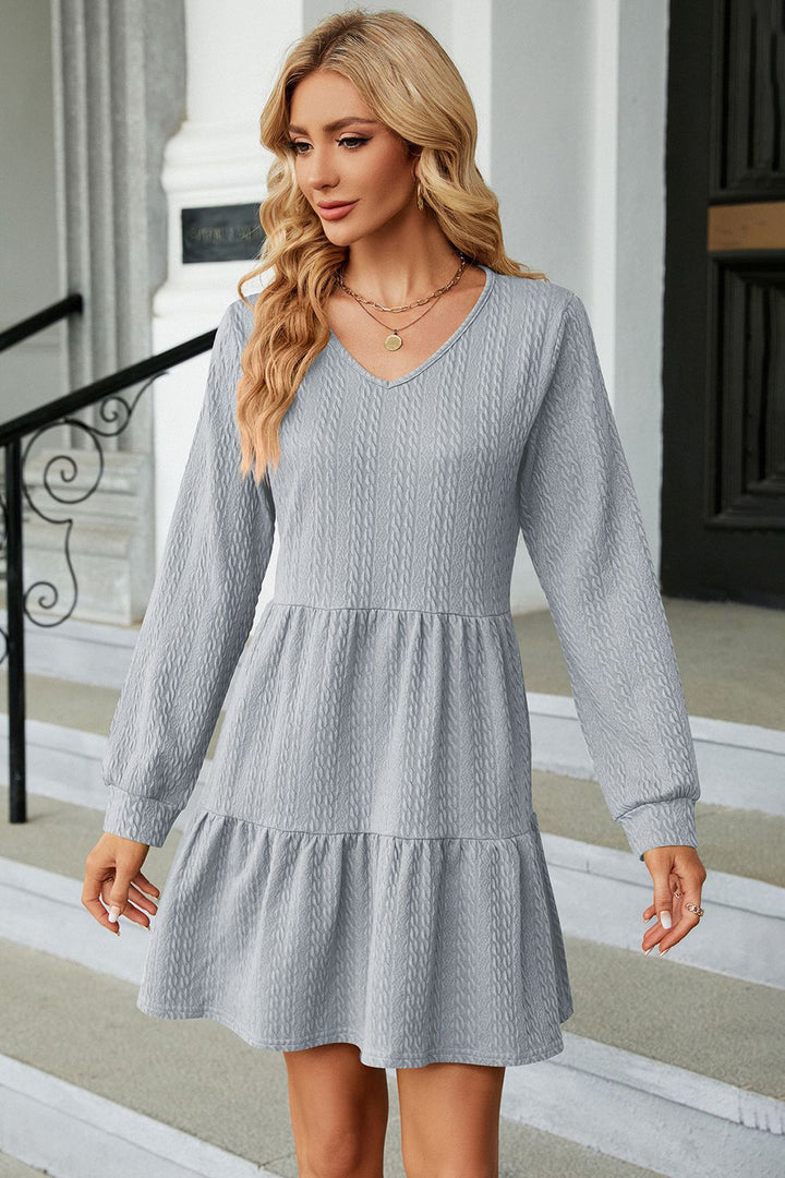 V-Neck Long Sleeve Mini Dress | Trendsi