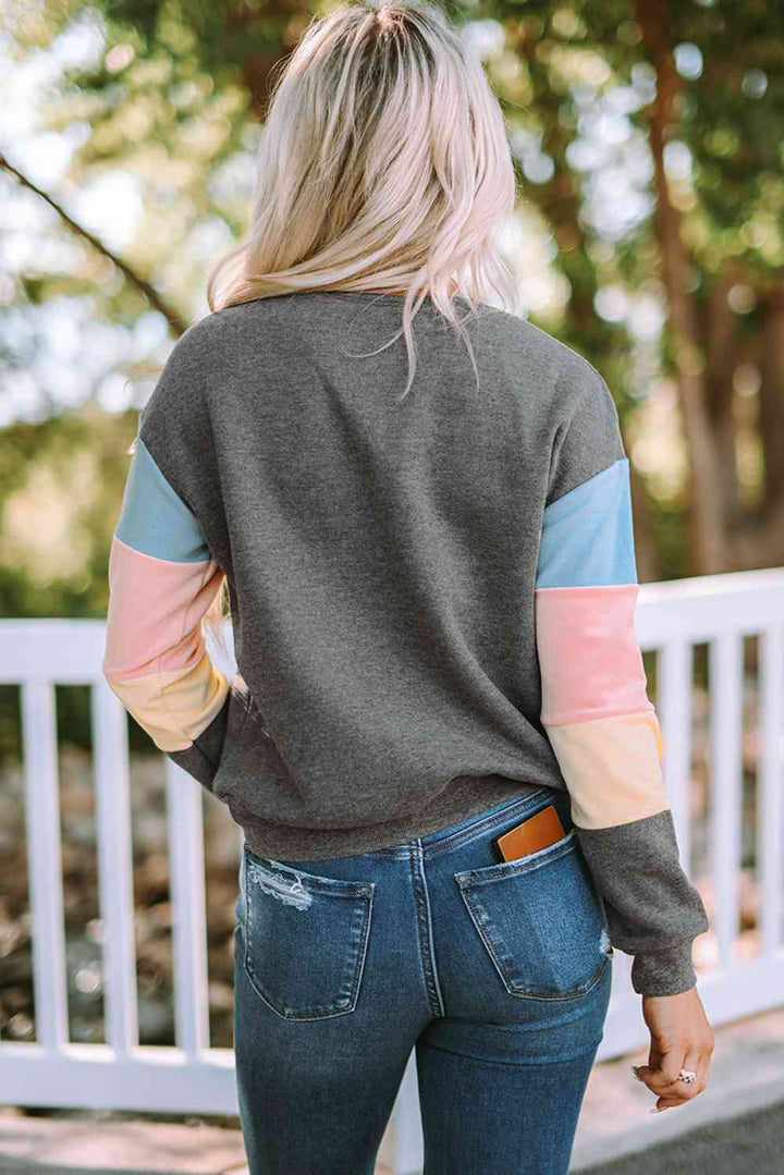 Color Block Ribbed Trim Sweatshirt |1mrk.com