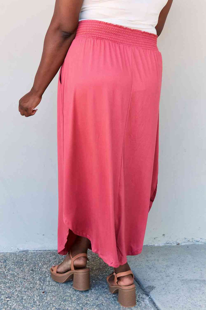 Doublju Comfort Princess Full Size High Waist Scoop Hem Maxi Skirt in Hot Pink | 1mrk.com