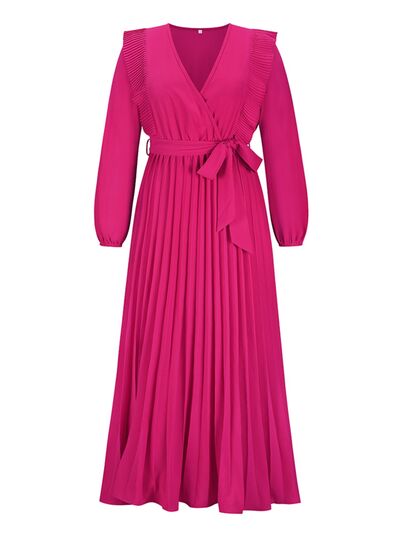 Pleated Surplice Tie Waist Maxi Dress |1mrk.com