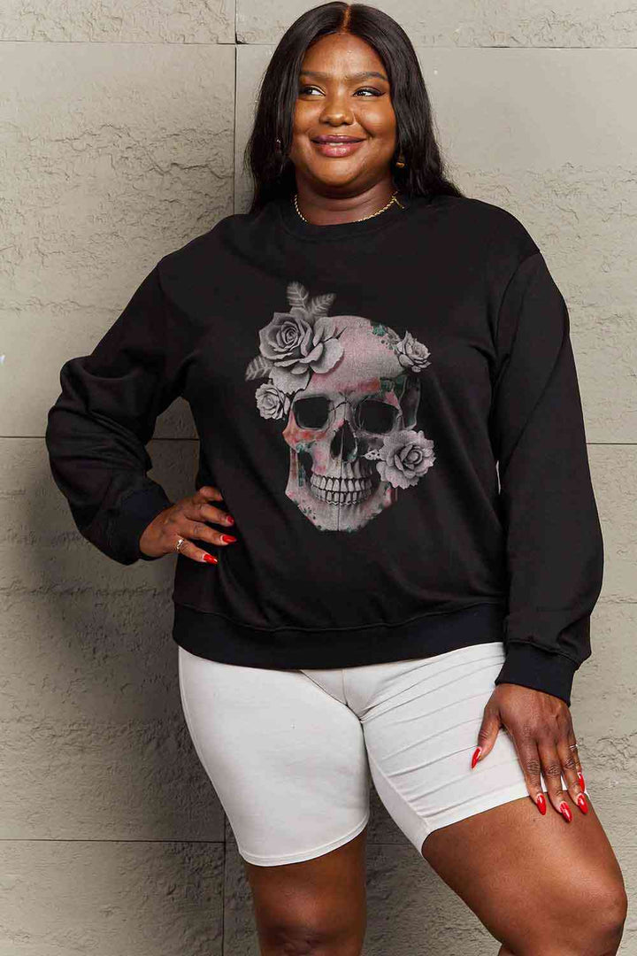 Simply Love Simply Love Full Size Dropped Shoulder SKULL Graphic Sweatshirt |1mrk.com