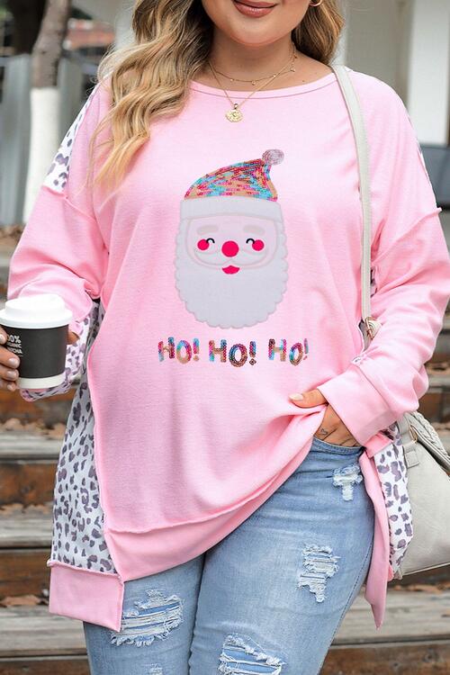 Plus Size Sequin Santa Leopard Exposed Seam Sweatshirt |1mrk.com