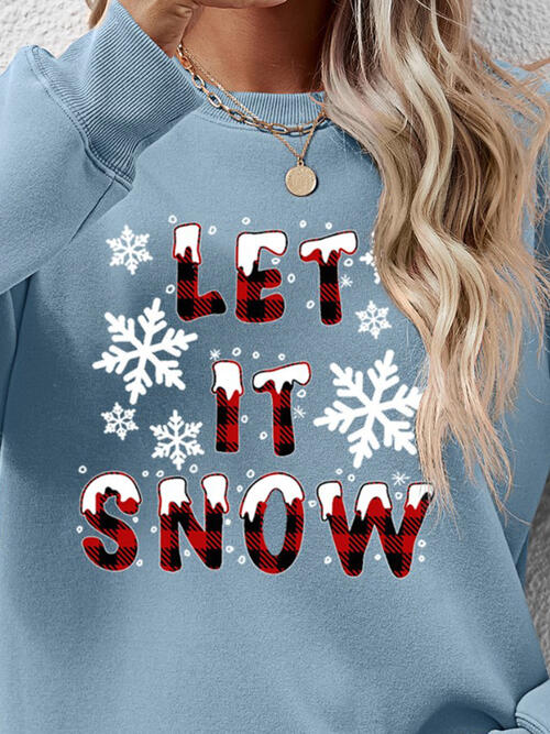 LET IT SNOW Round Neck Long Sleeve Sweatshirt |1mrk.com