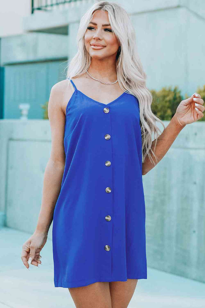 Buttoned Spaghetti Strap Dress |1mrk.com