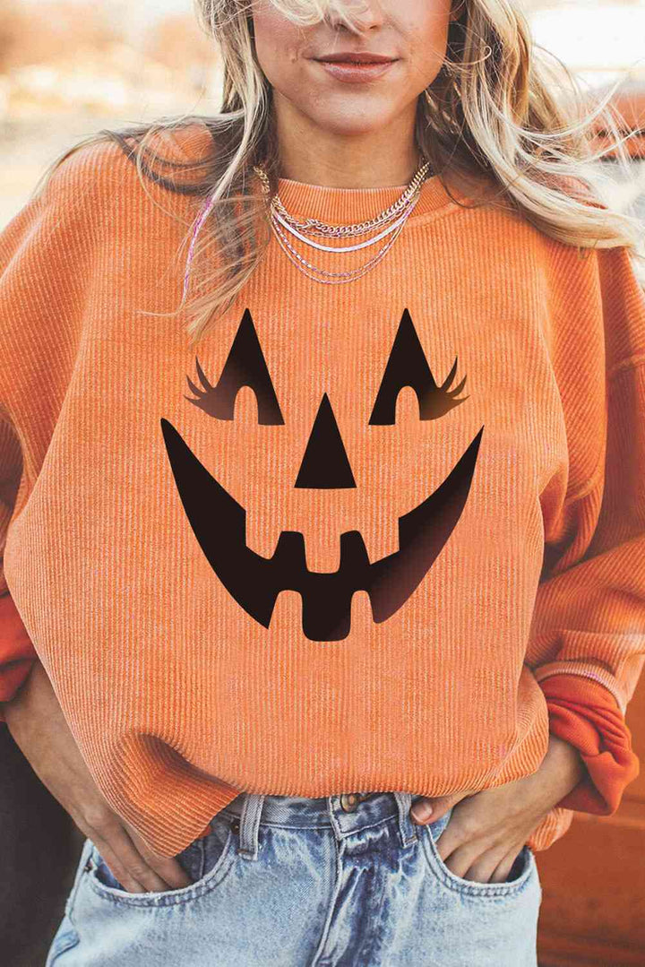 Round Neck Dropped Shoulder Jack-O'-Lantern Graphic Sweatshirt |1mrk.com