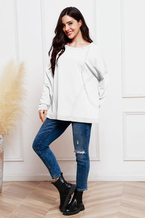 Round Neck Exposed Seam Sweatshirt |1mrk.com