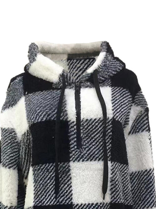 Plaid Half Zip Drawstring Hoodie | 1mrk.com