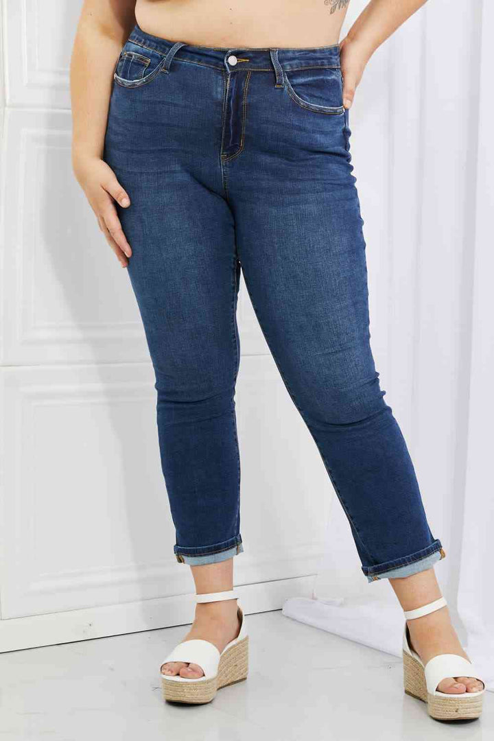 Judy Blue Crystal Full Size High Waisted Cuffed Boyfriend Jeans | 1mrk.com