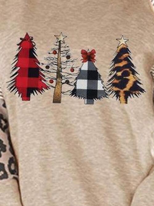 Christmas Tree Graphic Striped Long Sleeve Sweatshirt |1mrk.com