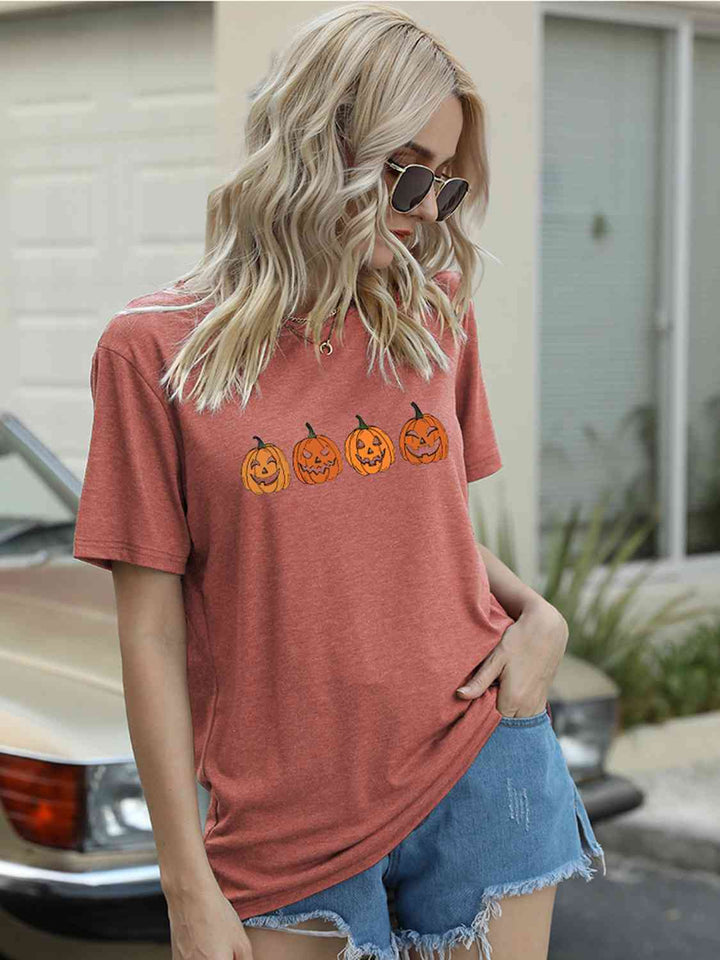 Full Size Round Neck Short Sleeve Jack-O'-Lantern Graphic T-Shirt | 1mrk.com