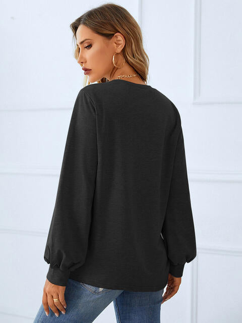 Ruched Detail Round Neck T-Shirt | 1mrk.com