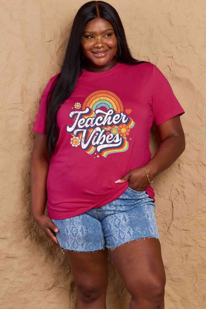 Simply Love Full Size TEACHER VIBES Graphic Cotton T-Shirt | 1mrk.com