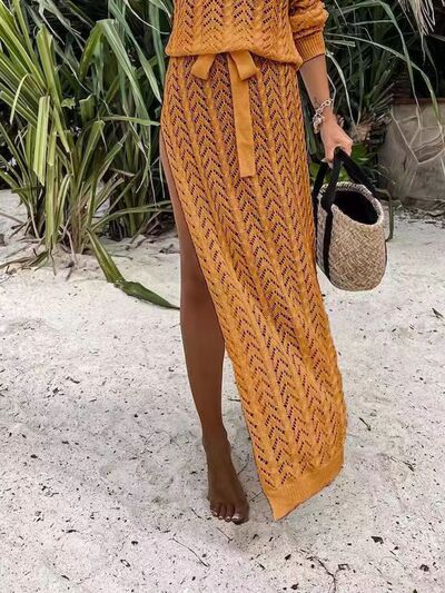 Slit Openwork Single Shoulder Knit Dress |1mrk.com