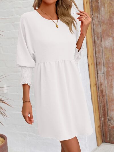 Round Neck Lantern Sleeve Mini Dress |1mrk.com