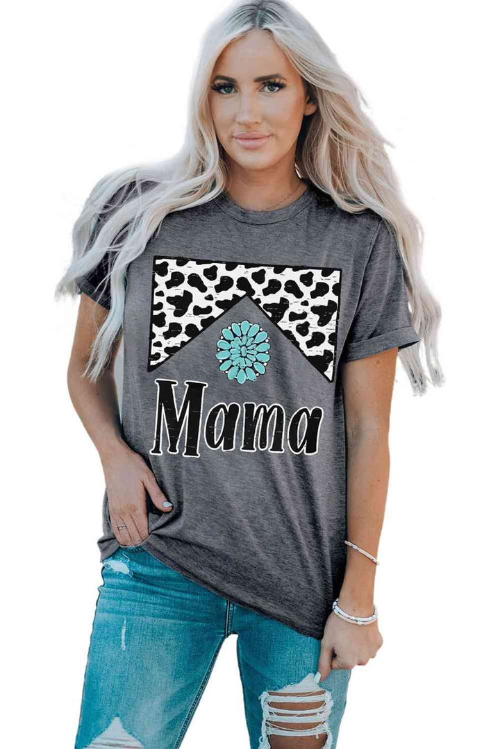 MAMA Graphic Cuffed Sleeve Round Neck Tee | 1mrk.com