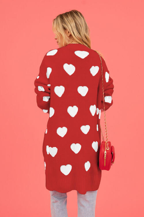 Heart Graphic Open Front Cardigan with Pockets |1mrk.com