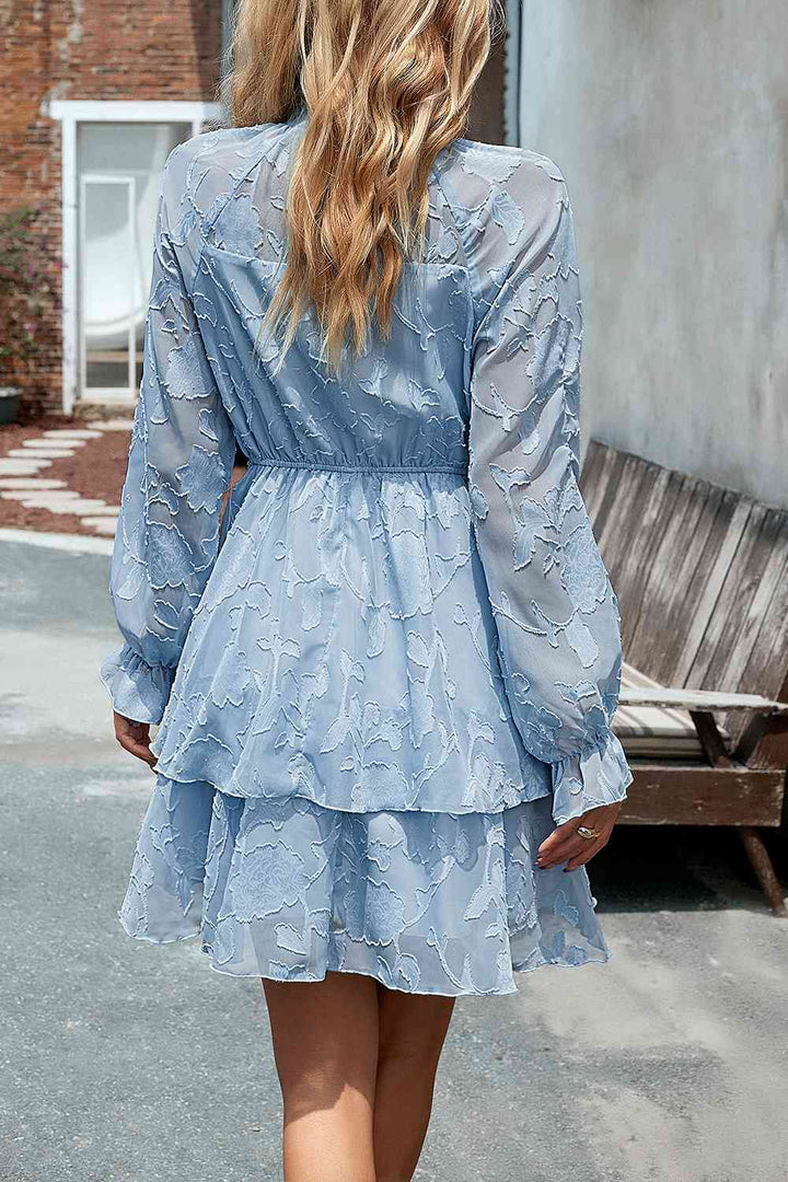 Mock Neck Flounce Sleeve Layered Dress |1mrk.com