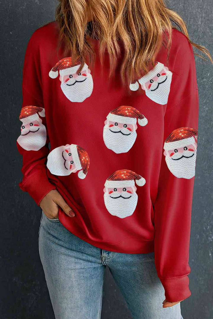 Sequin Santa Patch Round Neck Sweatshirt |1mrk.com