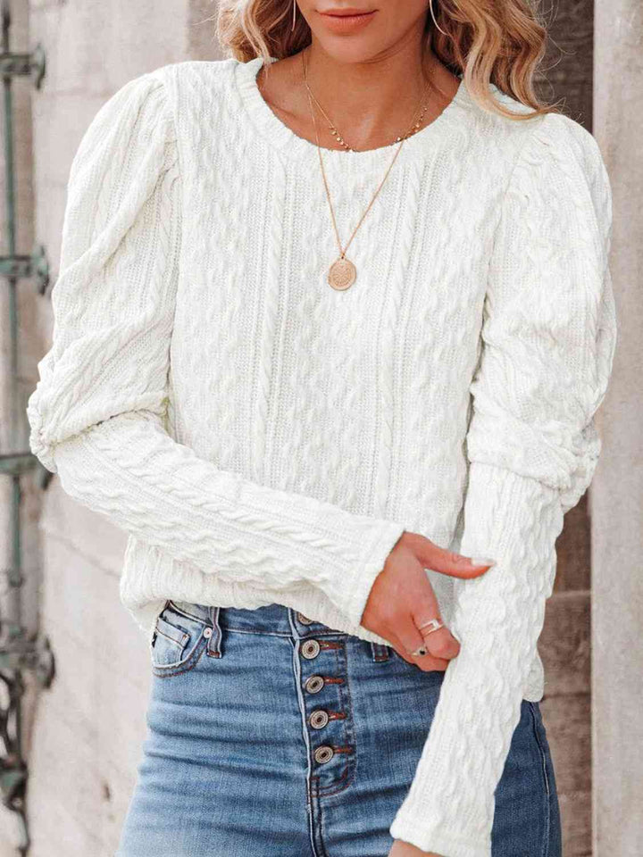 Round Neck Puff Sleeve Knit Top | 1mrk.com