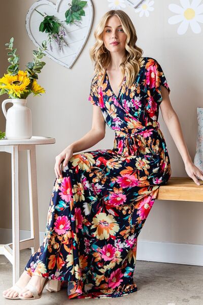 Heimish Full Size Floral Surplice Tie Waist Maxi Dress |1mrk.com