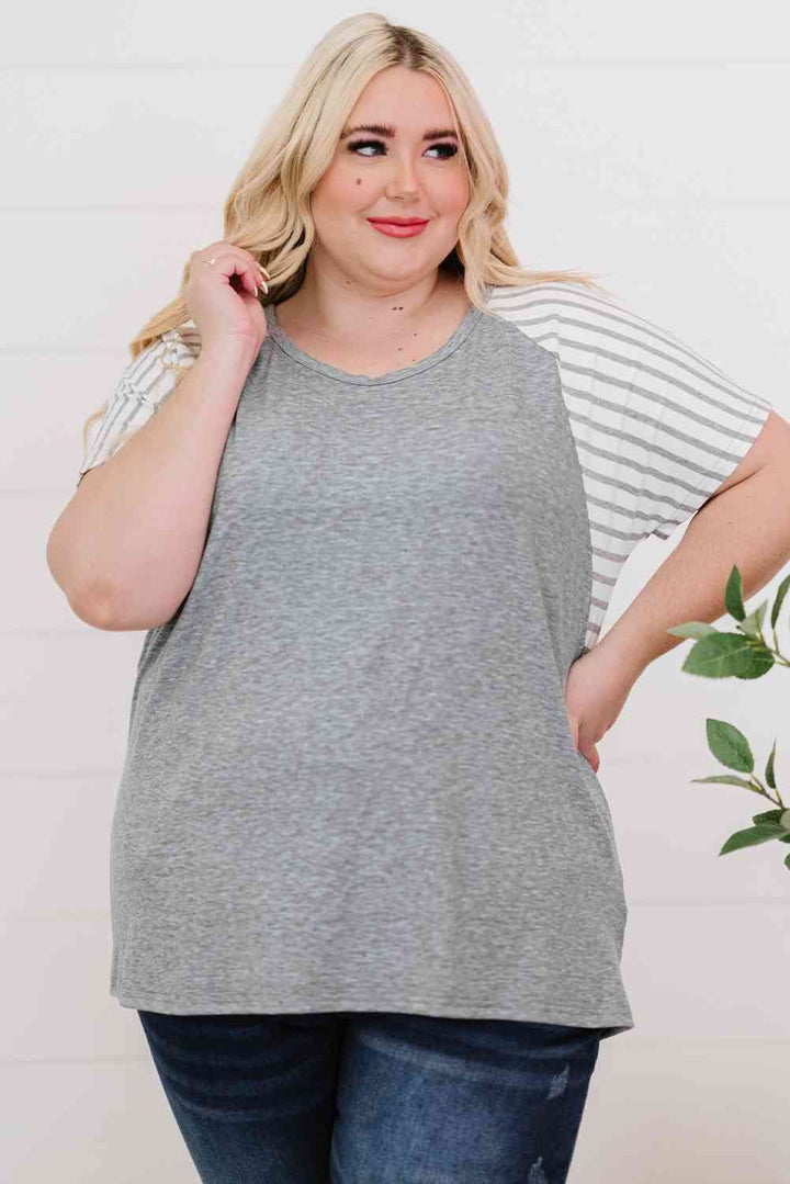 Plus Size Striped Raglan Sleeve T-Shirt | 1mrk.com