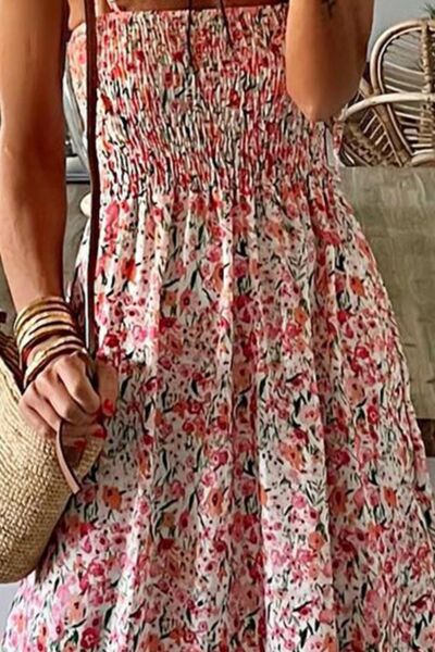 Smocked Floral Spaghetti Strap Dress |1mrk.com