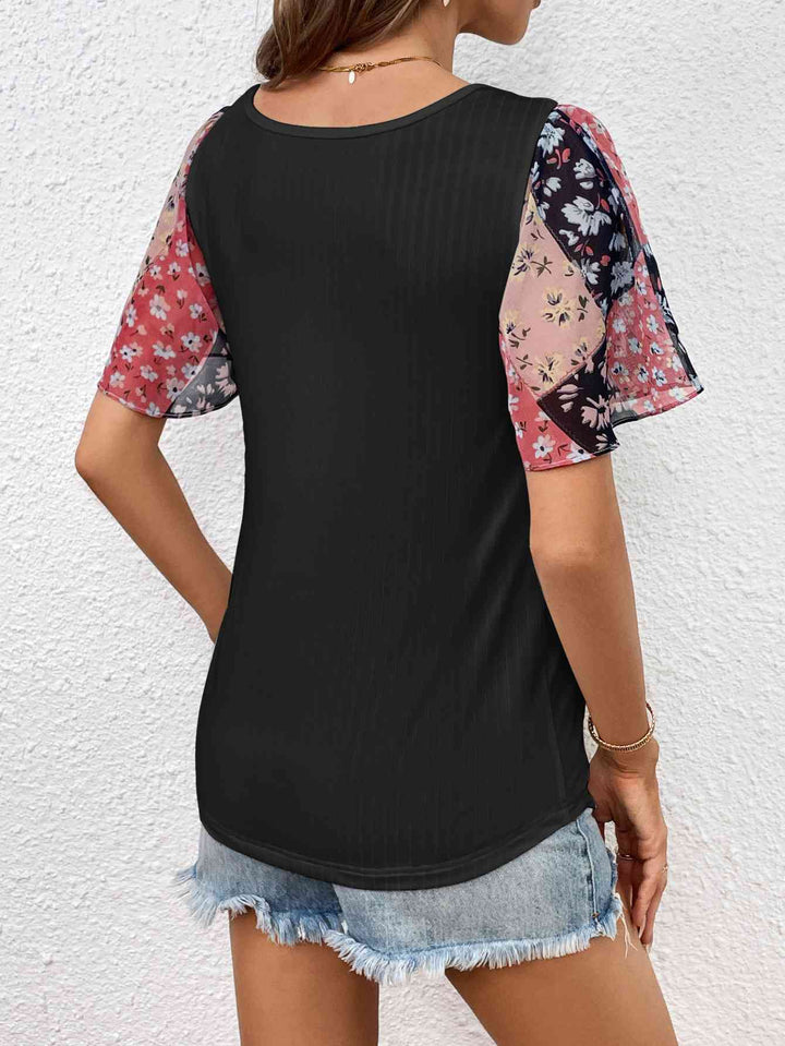 Printed Puff Sleeve Round Neck Tee | 1mrk.com