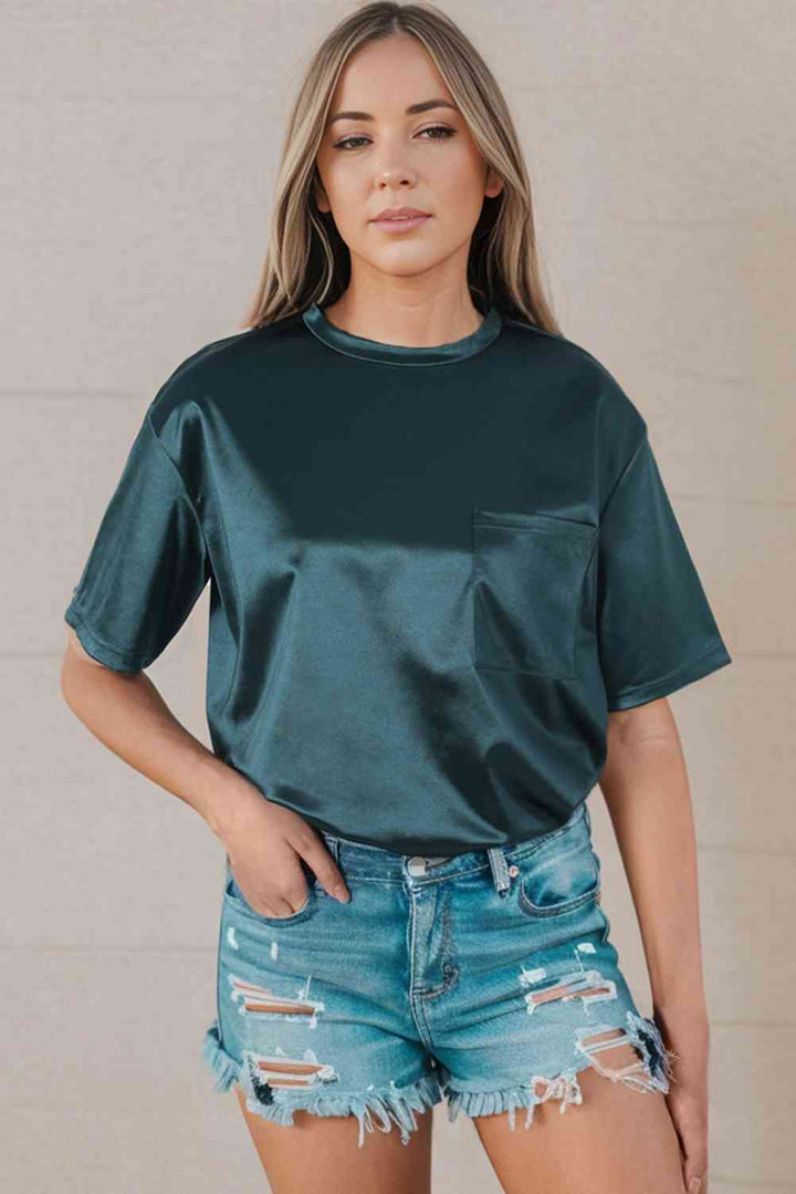 Double Take Round Neck Dropped Shoulder Top | 1mrk.com