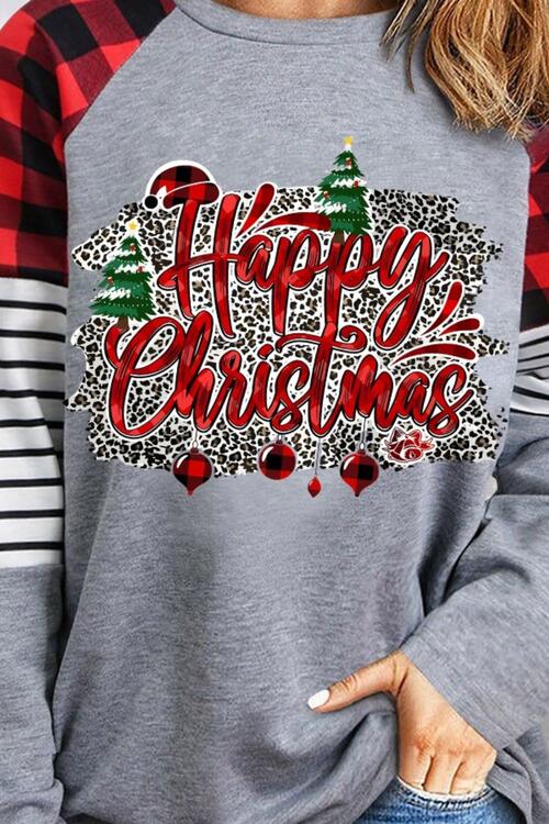 HAPPY CHRISTMAS Striped Long Sleeve T-Shirt | 1mrk.com