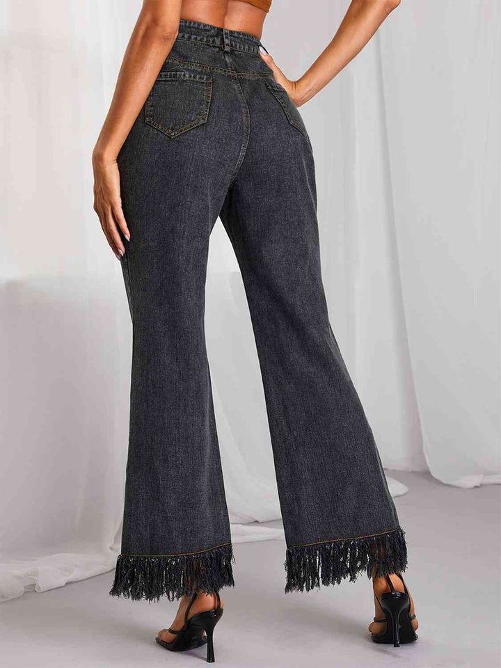 Fringe Detail Wide Leg Jeans | 1mrk.com