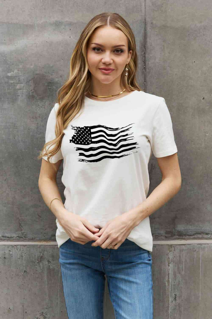 Simply Love Full Size US Flag Graphic Cotton Tee | 1mrk.com