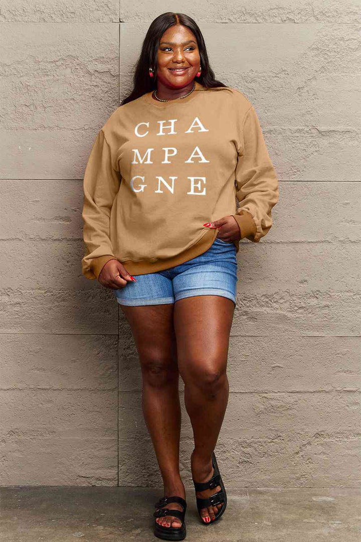 Simply Love Full Size CHAMPAGNE Graphic Long Sleeve Sweatshirt |1mrk.com