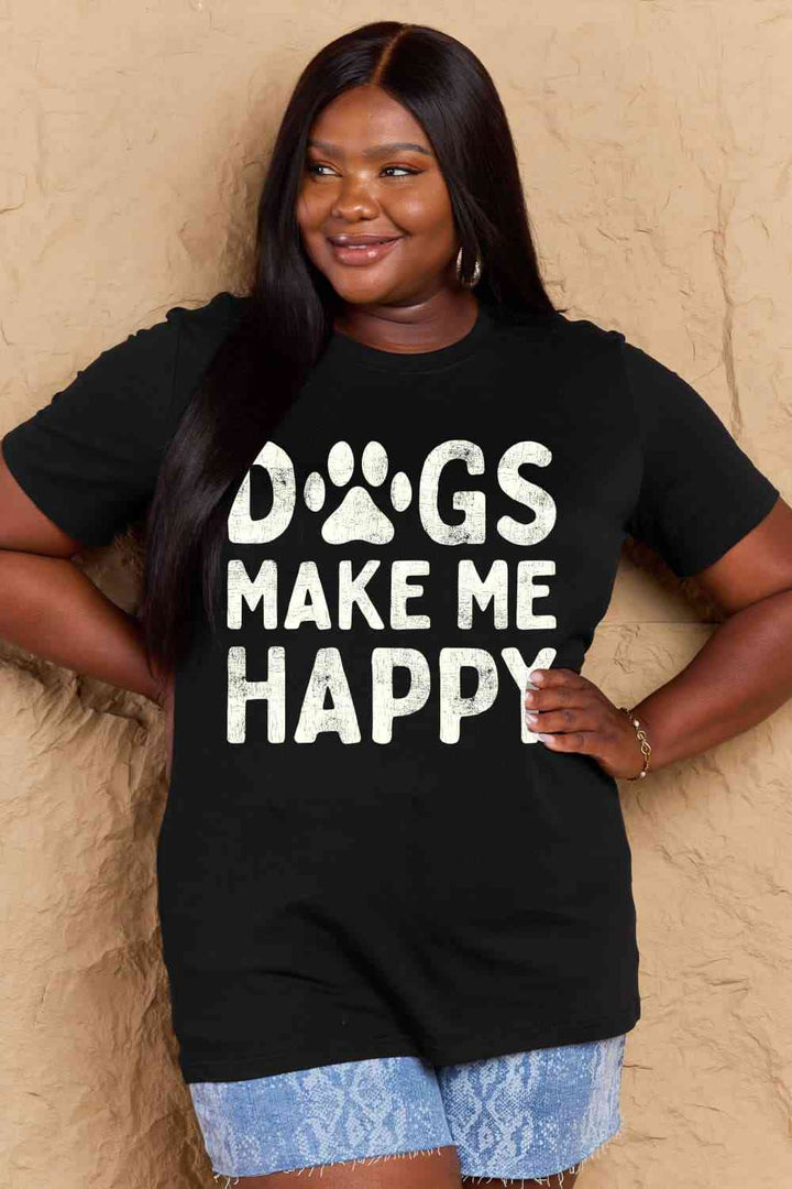 Simply Love Full Size DOGS MAKE ME HAPPY Graphic Cotton T-Shirt | 1mrk.com